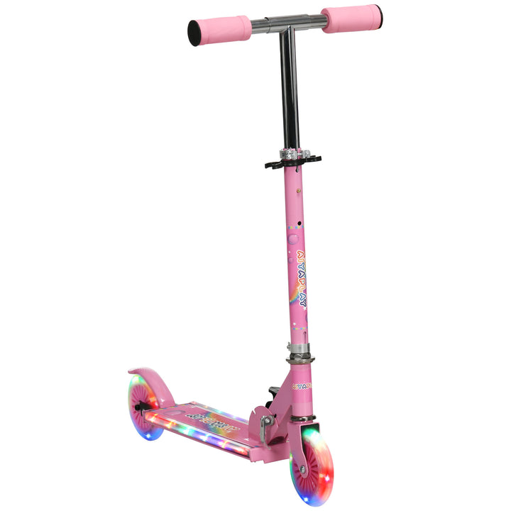 Kids Scooter, with Lights, Music, Adjustable Height, Foldable Frame, for Ages 3-7 Years - Pink