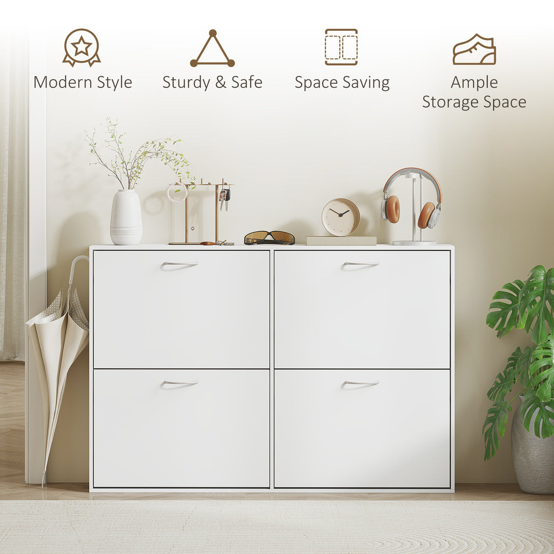 Wooden Modern Design 4 Drawer Shoes Cabinet Pull Down Shelf Storage Organiser - White