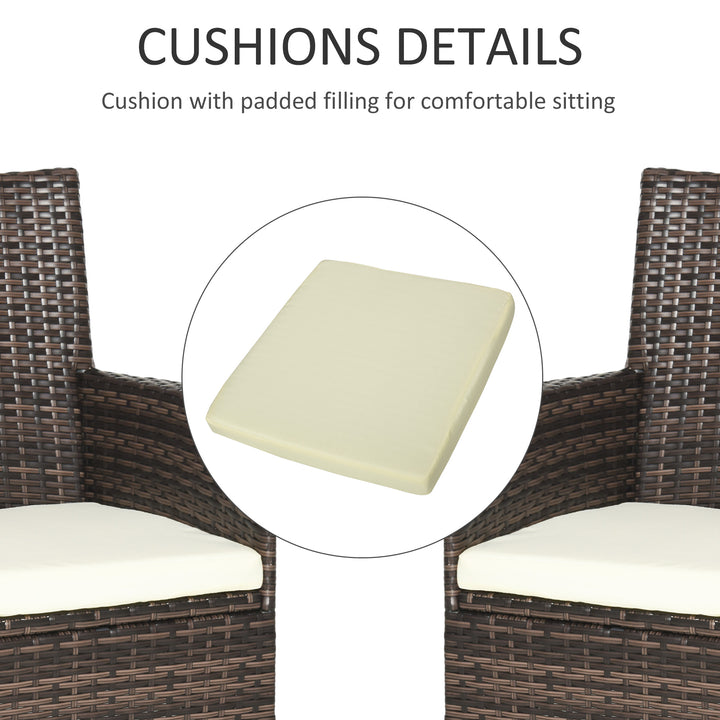 2 PC Outdoor Rattan Armchair Dining Chair Garden Patio Furniture w/ Armrests Cushions Mixed Brown