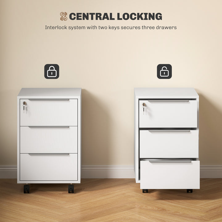 Three-Drawer Locking Filing Cabinet - White