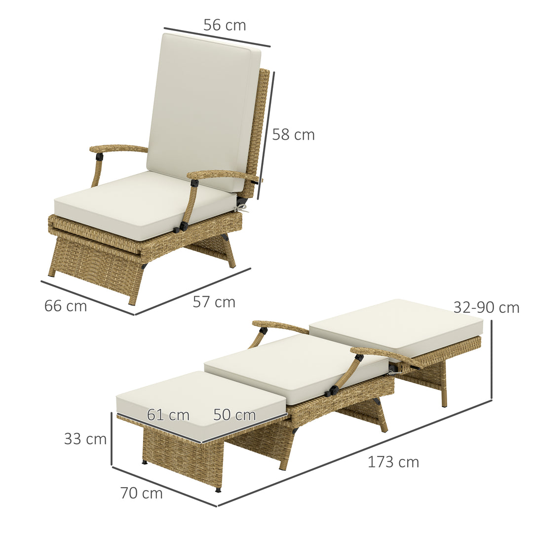 80° Reclining Rattan Lounger - White/Beige