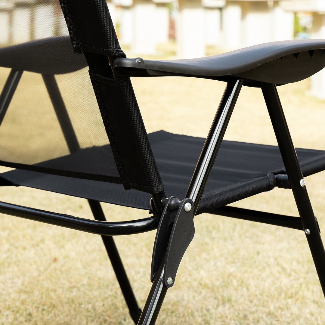 Set of 2 Portable Folding Recliner Metal Outdoor Patio Chaise Lounge Chairs with Adjustable Backrest, Black