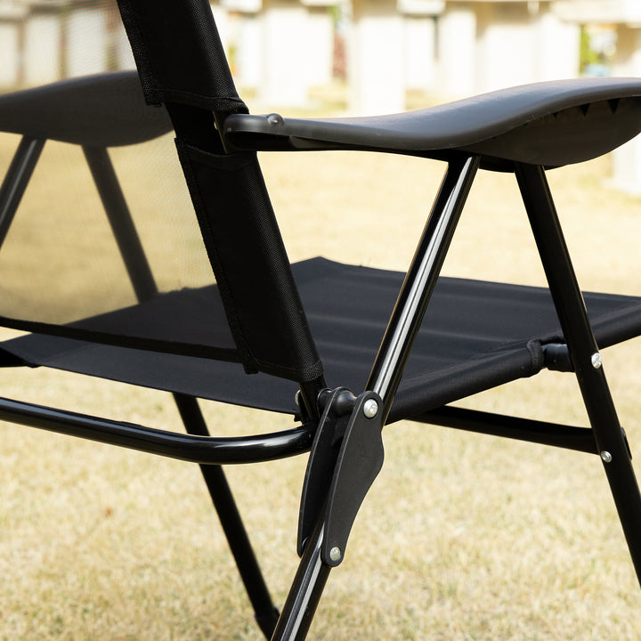 Set of 2 Portable Folding Recliner Metal Outdoor Patio Chaise Lounge Chairs with Adjustable Backrest, Black