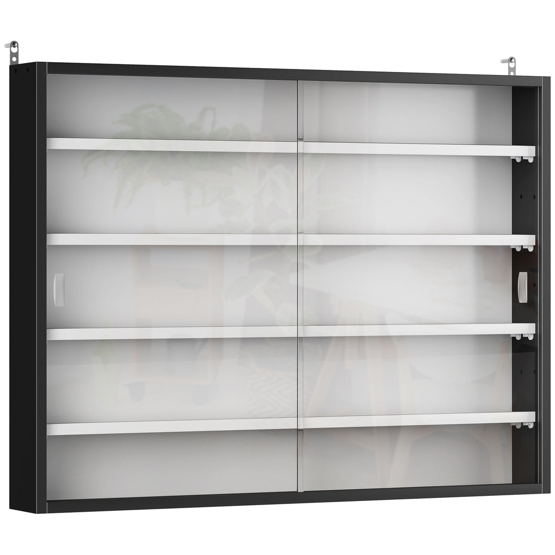 5-Tier Wall Display Shelf Unit Cabinet w/ 4 Adjustable Shelves Glass Doors Home Office Ornaments 60x80cm Black/White