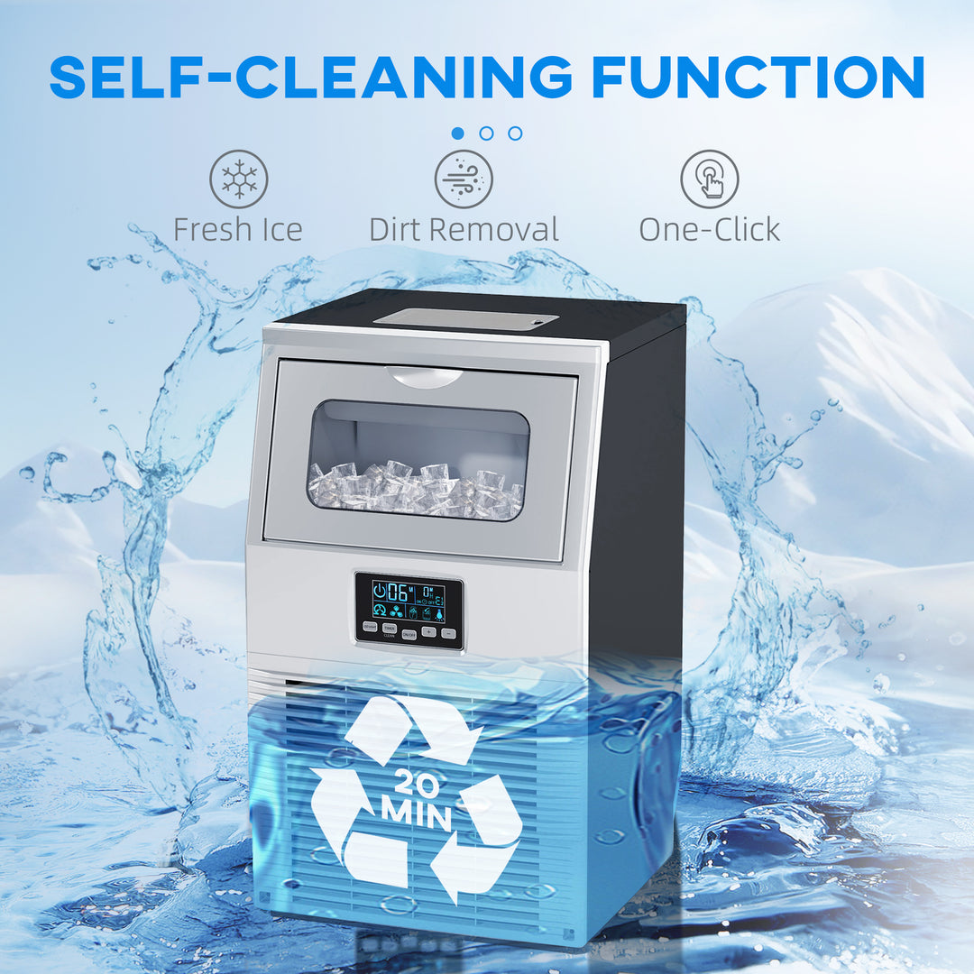Commercial Ice Maker Machine, Freestanding Industrial Ice Cube Maker with Digital Control, Ice Scoop, Self-cleaning, 4kg Ice Storage, 30kg/24 Hours for Home, Office, Bar, Restaurant