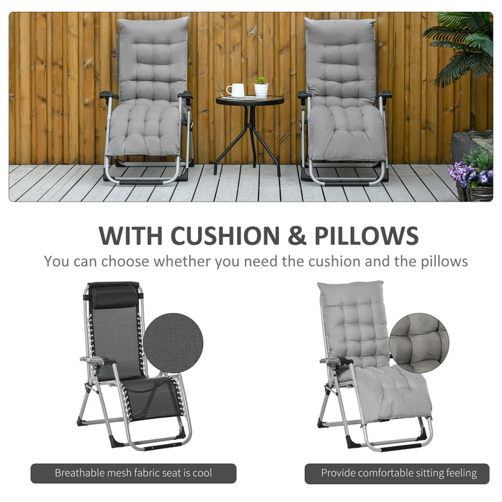 2pc Reclining Zero Gravity Sun Loungers ,Folding Chaise Lounge Chair with Cushions, Light Grey