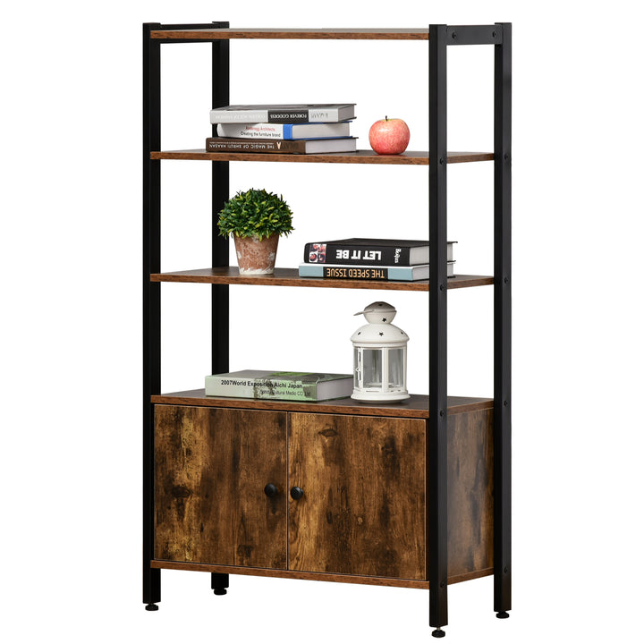 HOMCOM Industrial Bookshelf, Storage Cabinet with 3-Tier with Doors, for Home Office, Living Room Rustic Brown | Aosom UK