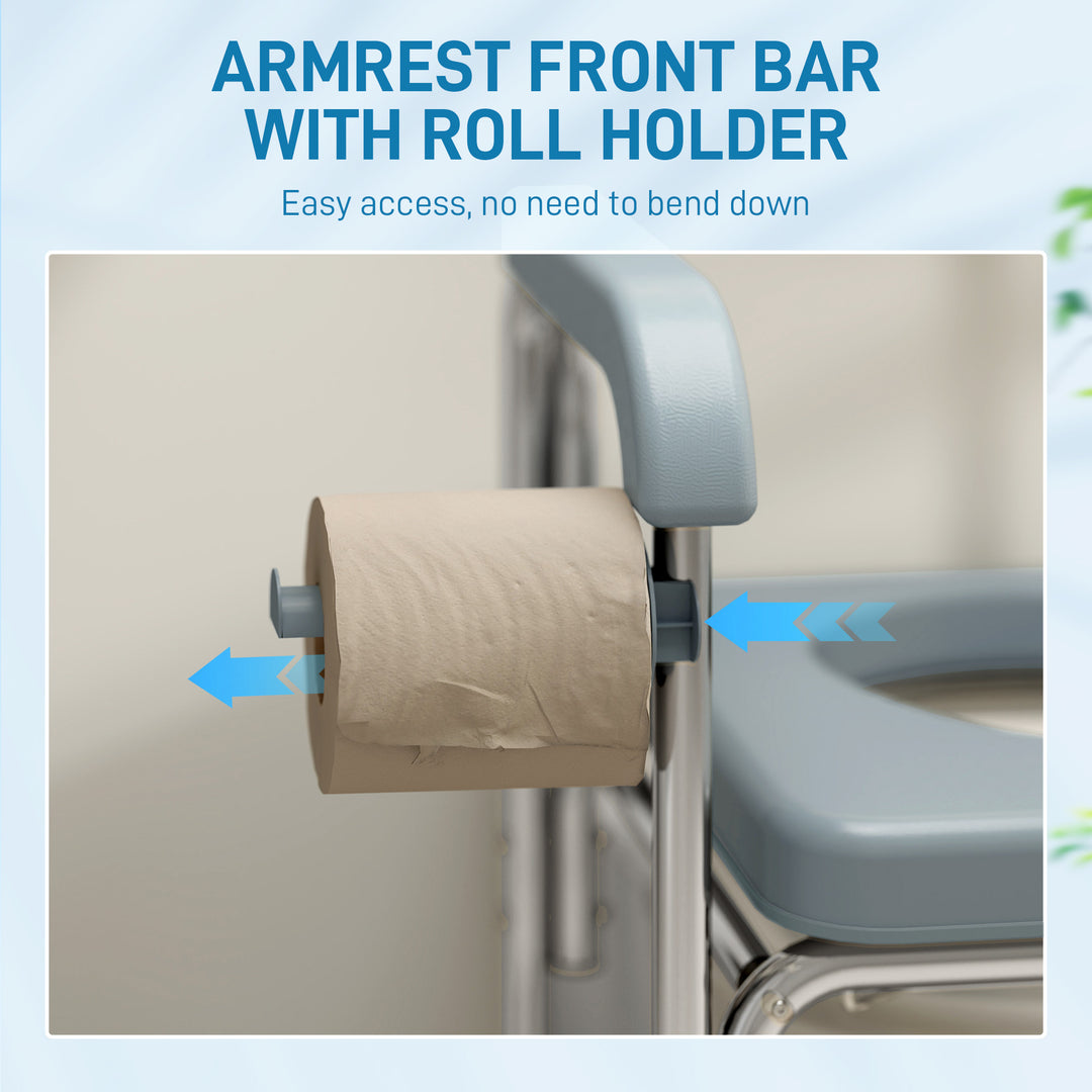 Rolling Shower Wheelchair for Seniors, Bedside Commode Chair with Locking Wheels, Seat, Backrest, Arms