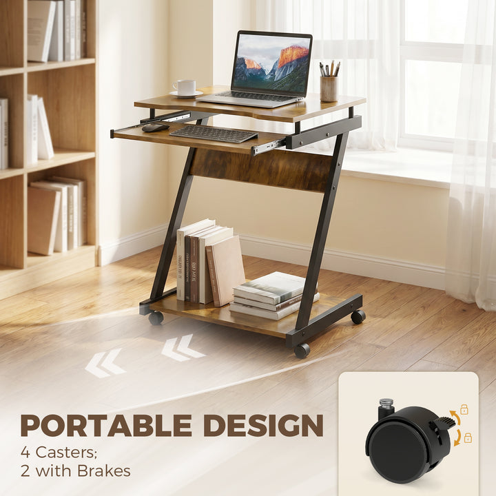 Movable Computer Desk with 4 Moving Wheels and Keyboard Tray