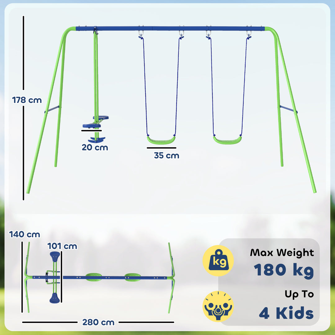 MCL Metal Garden Swing Set Height Adjustable Children Outdoor Backyard Play Set for Toddlers Over 3 Years Old, Green