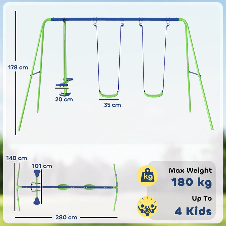 MCL Metal Garden Swing Set Height Adjustable Children Outdoor Backyard Play Set for Toddlers Over 3 Years Old, Green