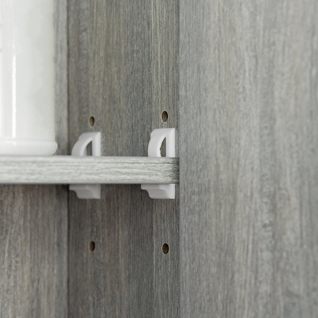 MCL Bathroom Mirror Cabinet, Wall Mounted Storage Cabinet with Adjustable Shelves, 3 Doors and Cupboards, Grey