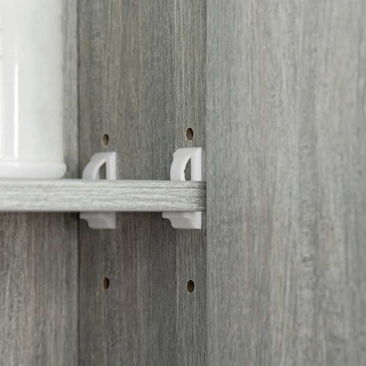 Bathroom Mirror Cabinet, Wall Mounted Storage Cabinet with Adjustable Shelves, 3 Doors and Cupboards, Grey