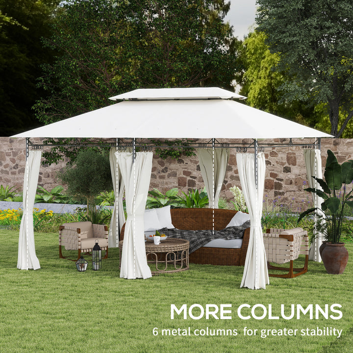 3 x 4m Metal Frame, Two-Tier Roof Gazebo - Cream White