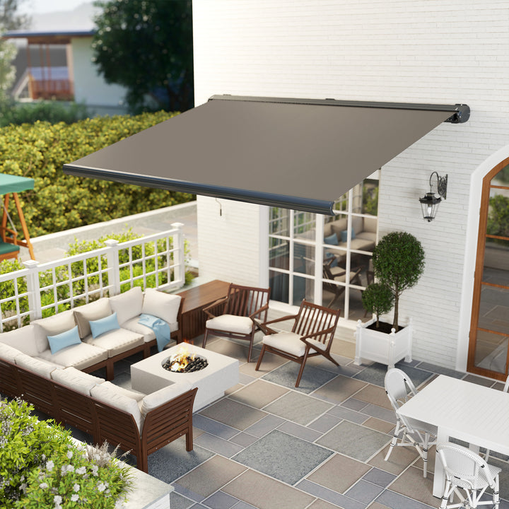 Outsunny 4 x 3(m) Full Cassette Electric Awning with Remote Controller, Aluminium Frame DIY Retractable Garden Awning, UPF50+ Sun Shade Canopy for Deck Door Window, Light Grey