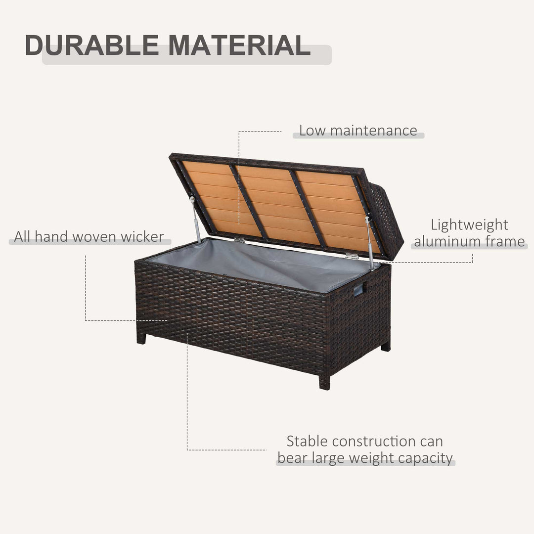130 L Rattan Garden Storage Box, with Seat - Mixed Brown