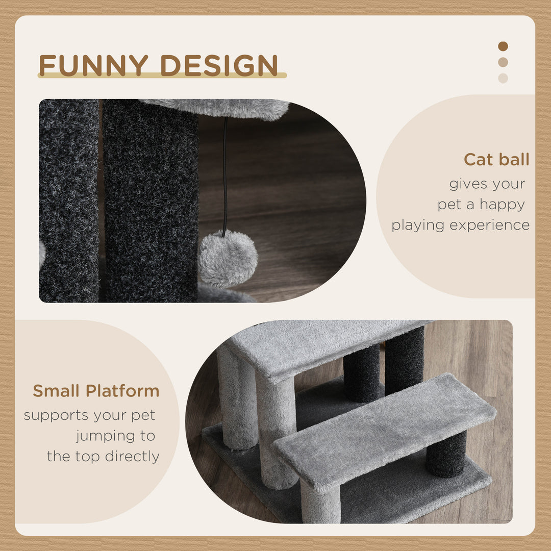 PawHut 3-step Pet Stairs with Scratching Posts, Platforms, Toy Ball, Grey