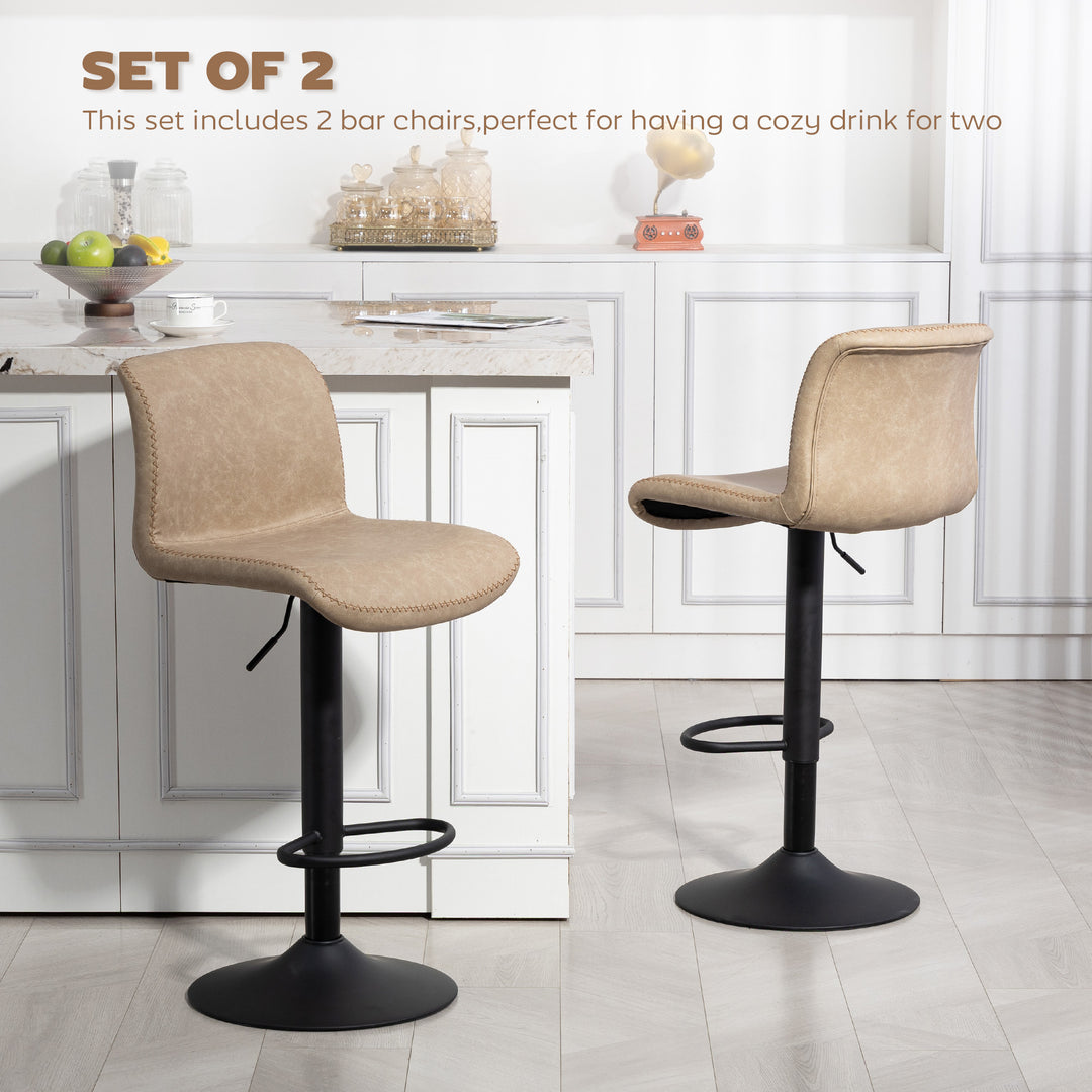 MCL Bar Stools Set of 2, PU Leather Barstools with Backrest and Footrest for Kitchen, Counter, Breakfast Bar, Light Brown