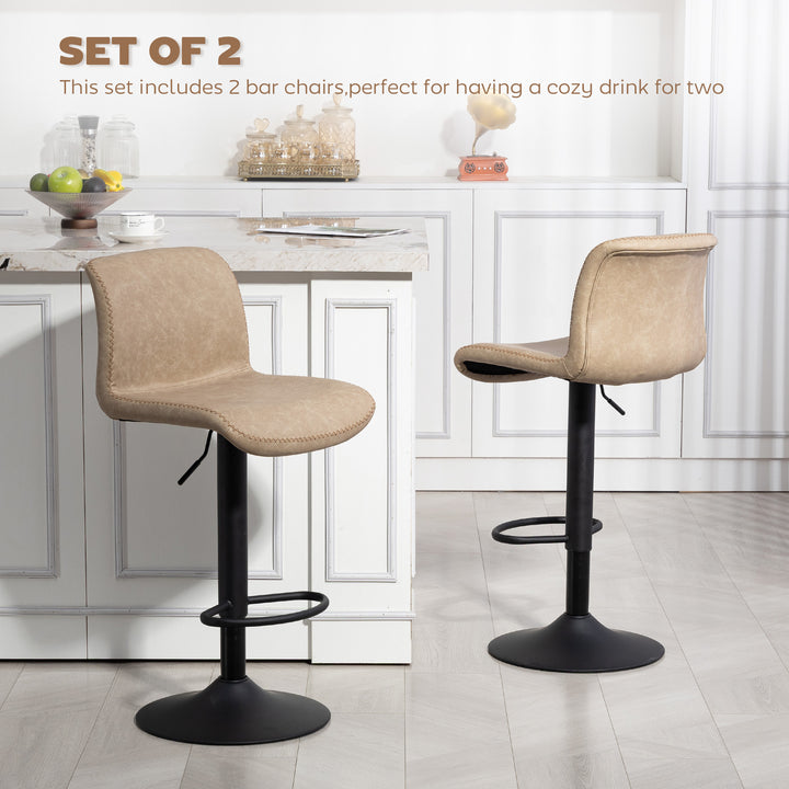 MCL Bar Stools Set of 2, PU Leather Barstools with Backrest and Footrest for Kitchen, Counter, Breakfast Bar, Light Brown