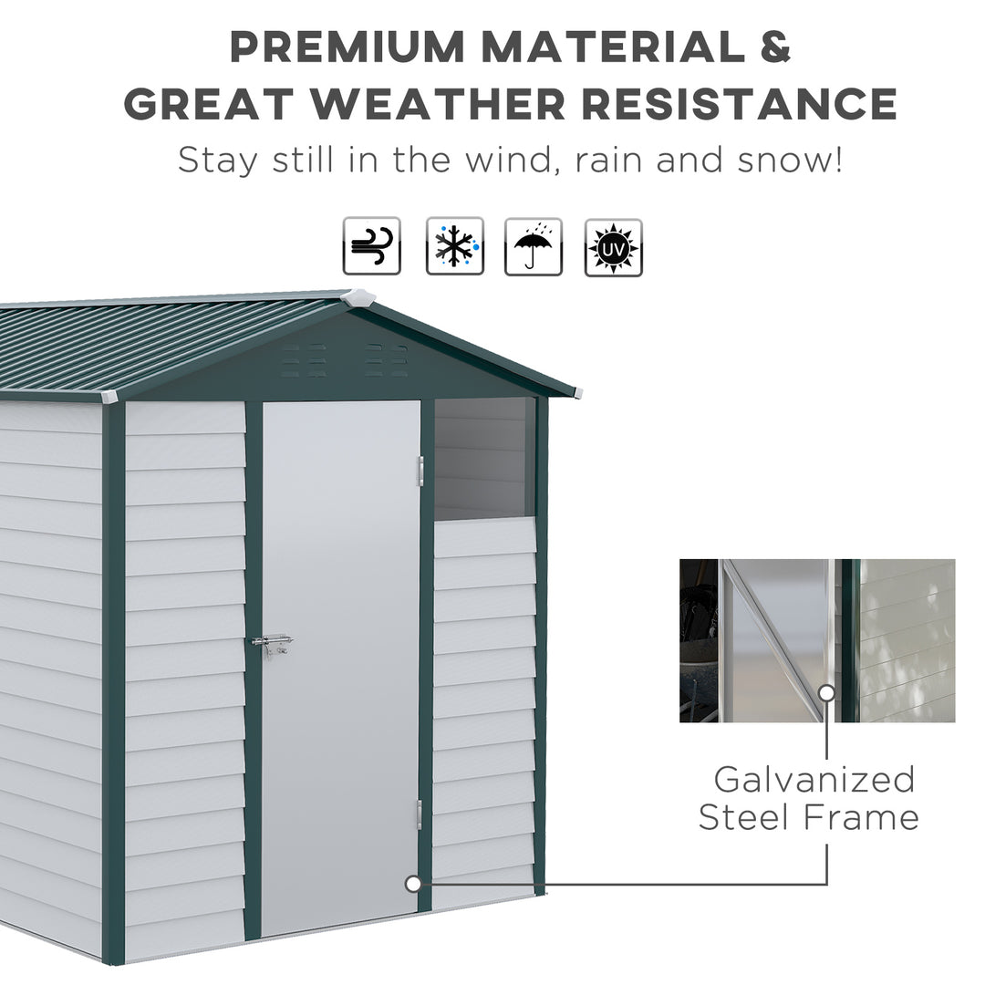 Outsunny 9FT x 6FT Galvanized Metal Garden Shed, Outdoor Storage Shed with Sloped Roof, Lockable Door, Tool Storage Shed for Backyard, Patio, White