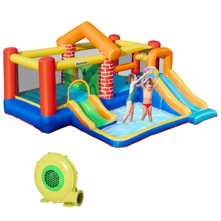 MCL 4 in 1 Kids Bouncy Castle Extra Large Double Slides & Trampoline Design Inflatable House Pool Climbing Wall with Blower Carrybag for Kids Age 3-8, 3.8 x 3.7 x 2.3m