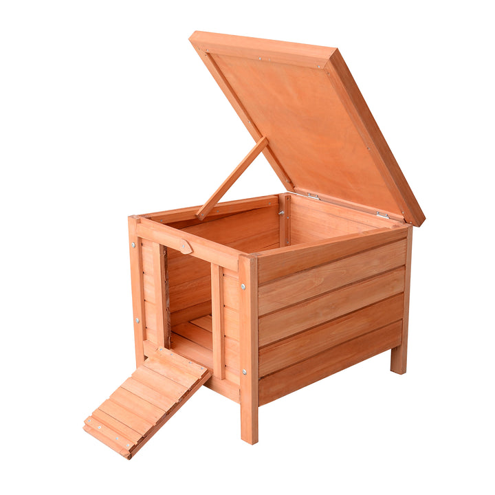 Wooden Rabbit Hutch Outdoor, Guinea Pig Hutch, Rabbit Hideaway, Cat House, Bunny Cage Small Animal House 51 x 42 x 43 cm, Natural