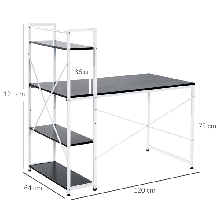 HOMCOM Workstation Wonder: 4-Tier Bookshelf, Sturdy Metal Frame, Wooden Desktop, Home Office Companion, Black & White | Aosom UK