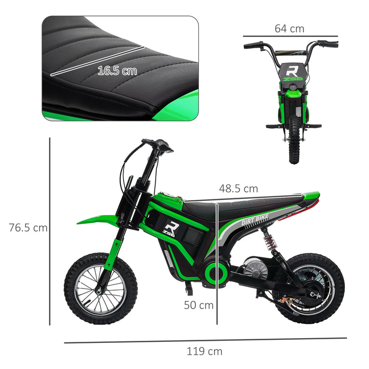 24V Electric Motorbike with Twist Grip Throttle, Music, Horn, 12" Pneumatic Tyres, 16km/h Max Speed - Green