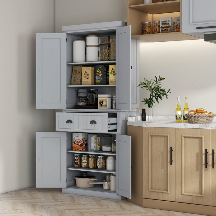 HOMCOM Traditional Kitchen Cupboard Freestanding Storage Cabinet with Drawer, Doors and Adjustable Shelves, Grey