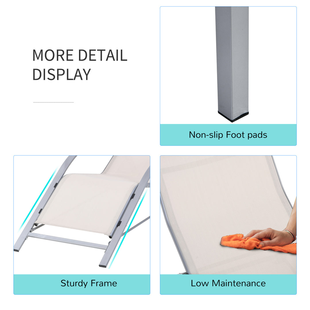 MCL 3 Pieces Lounge Chair Set Metal Frame Garden Outdoor Recliner Sunbathing Chair with Table, Cream