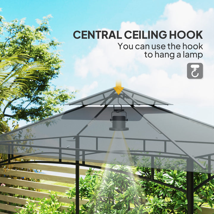 8' x 5' Grill Gazebo, Double Tiered BBQ Gazebo Shelter Canopy with LED Lights, 2 Side Shelves, Hooks, Dark Grey