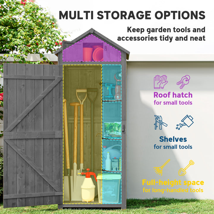 Wooden Garden Shed, Utility Outdoor Small Shed with Lockable Double Doors, Shelves and Roof Hatch, Grey