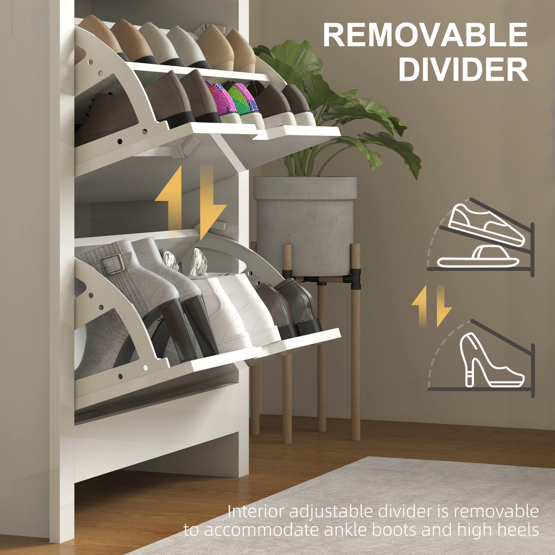 MCL Slim Shoe Cabinet, Narrow Shoe Cupboard with 3 Flip Drawers, Adjustable Shelves for 18 Pairs of Shoes, High Gloss White