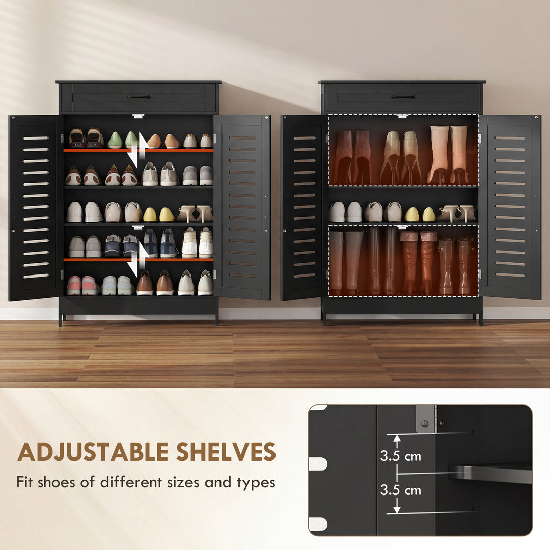 Shoe Cabinet with Louvered Doors, Modern Shoe Storage Cabinet with Dra