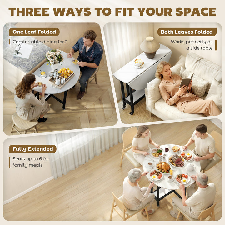 Folding Dining Table, Drop Leaf Table with Open Shelf, Rolling Kitchen