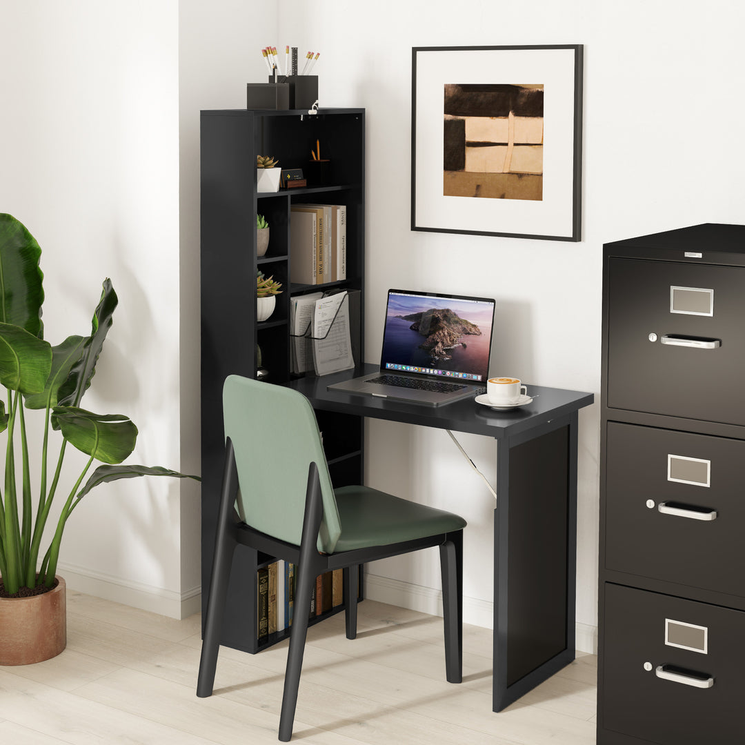 Three-Part Work Desk, with Storage and Chalkboard - Black