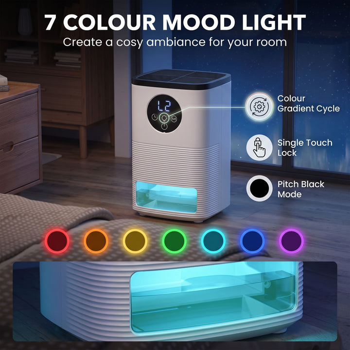 300mL/Day Small Dehumidifier, RGB Mood Lights, Continuous Drainage - view 5