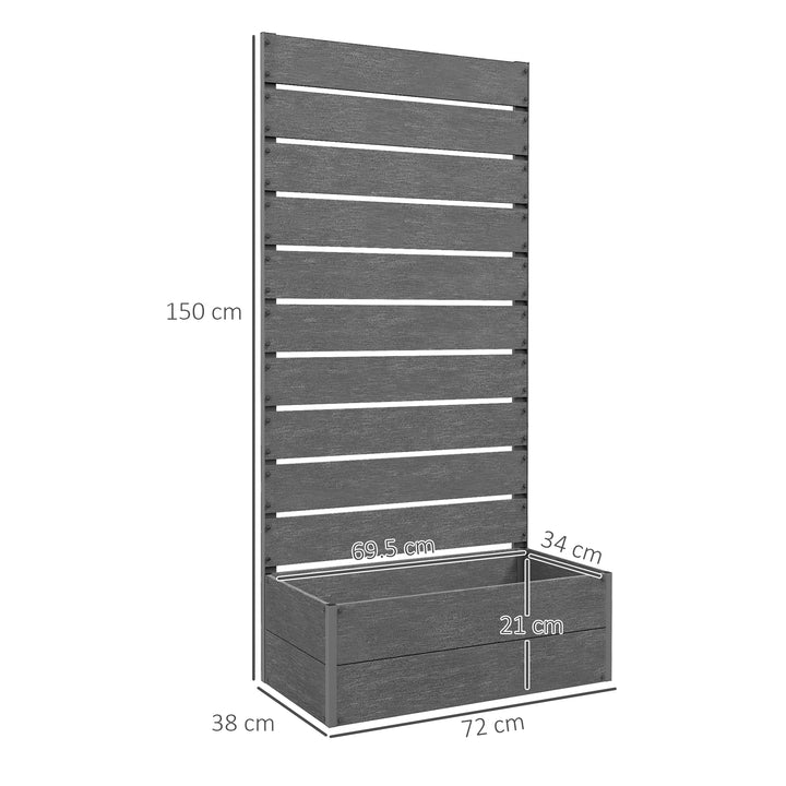 34 x 69.5cm Garden Planter Box, with Back Trellis, Grey