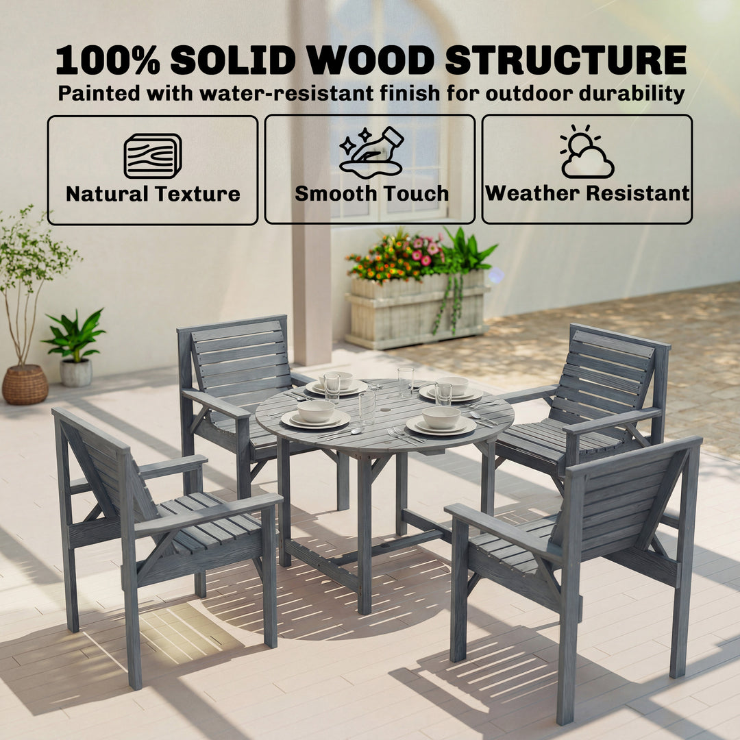 5 Pieces Garden Dining Set with Parasol Hole, Round Outdoor Table and 