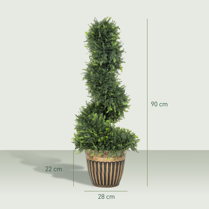 Set of 2 Artificial Plants, Topiary Spiral Boxwood Cypress Trees with 
