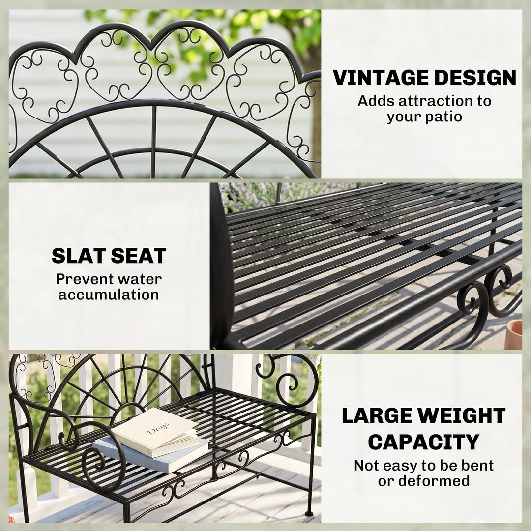 Metal Garden Bench Loveseat with Slatted Seat, Black