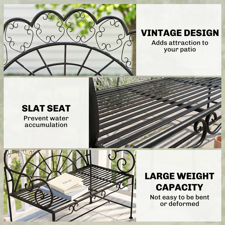 Metal Garden Bench Loveseat with Slatted Seat, Black