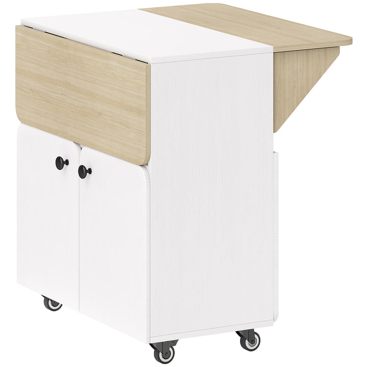 Folding Dining Table, Rolling Drop Leaf Table with Hidden Shelf &amp; Cabi