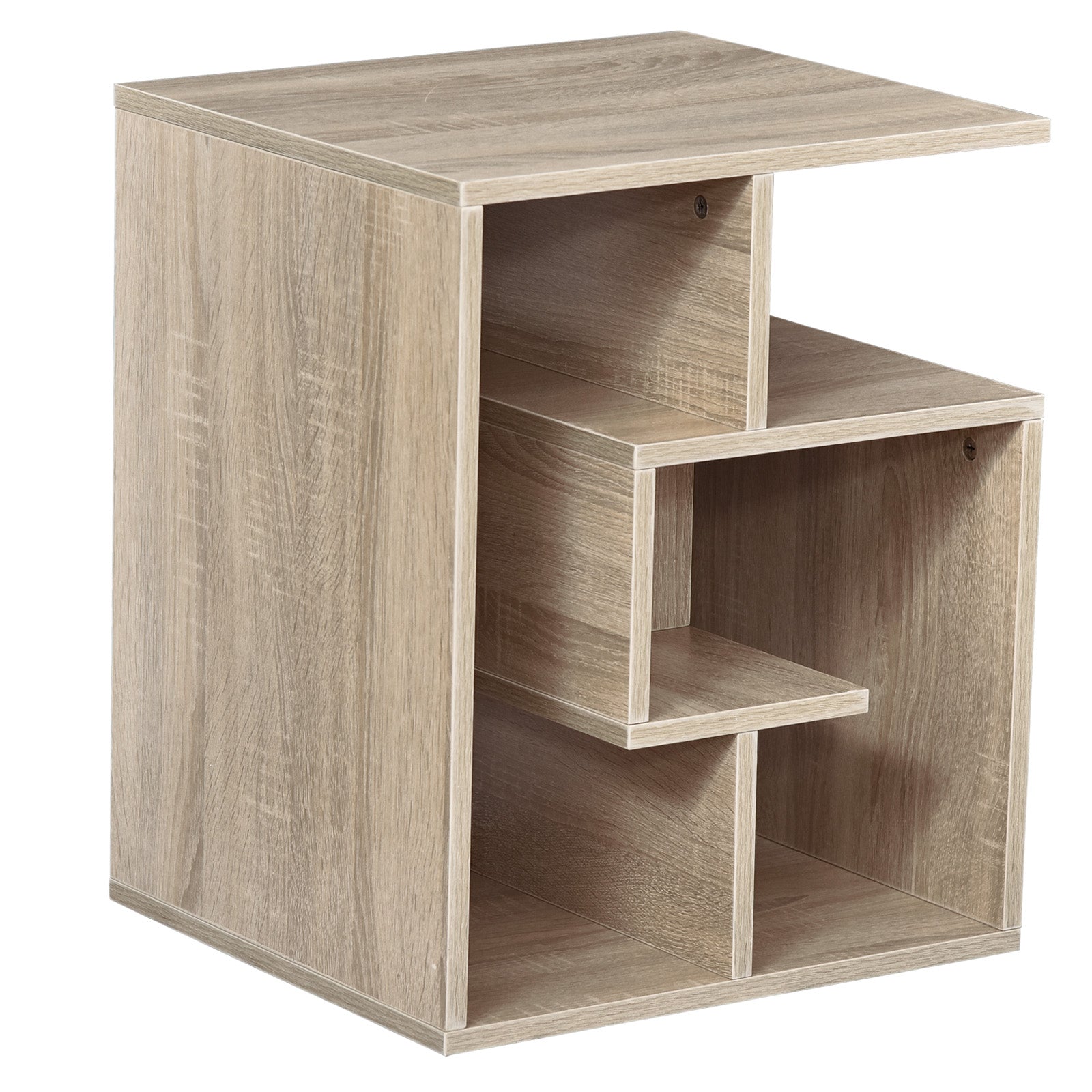 Side Table, 3 Tier End Table with Open Storage Shelves for Living Room, Bedroom, Oak
