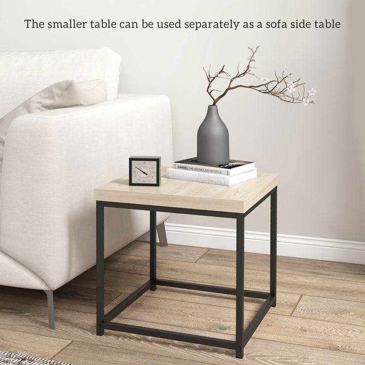 Coffee Table Set of 2, Nest of Tables with 3.5cm Thick Tabletop, Oak