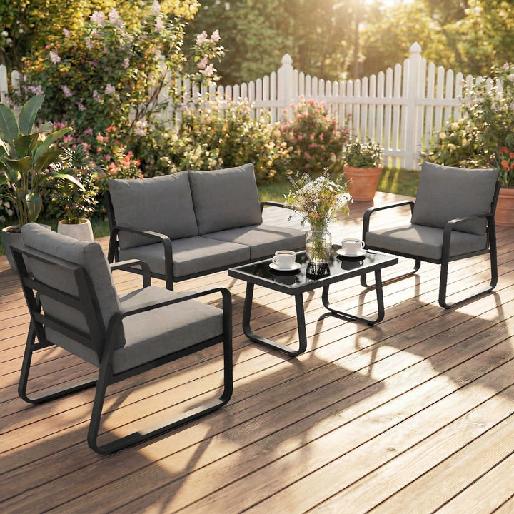 4 Piece Garden Furniture Set, Outdoor Sofa Set with Loveseat, 2 Armcha