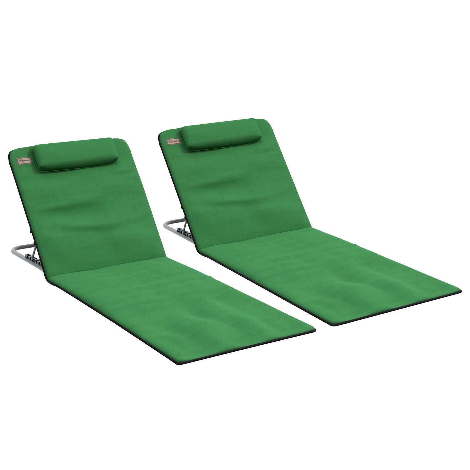 Set of Two Metal Frame Beach Chairs, with Reclining Backs - Green