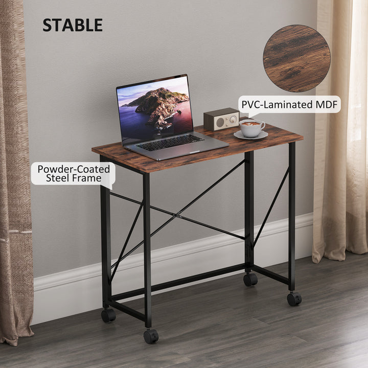 80 cm Folding Desk on Wheels - Rustic Brown