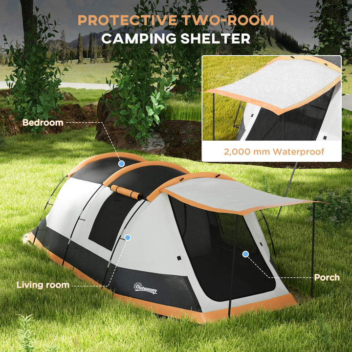 Three-Man Camping Tent, with Two Rooms and Porch - Orange