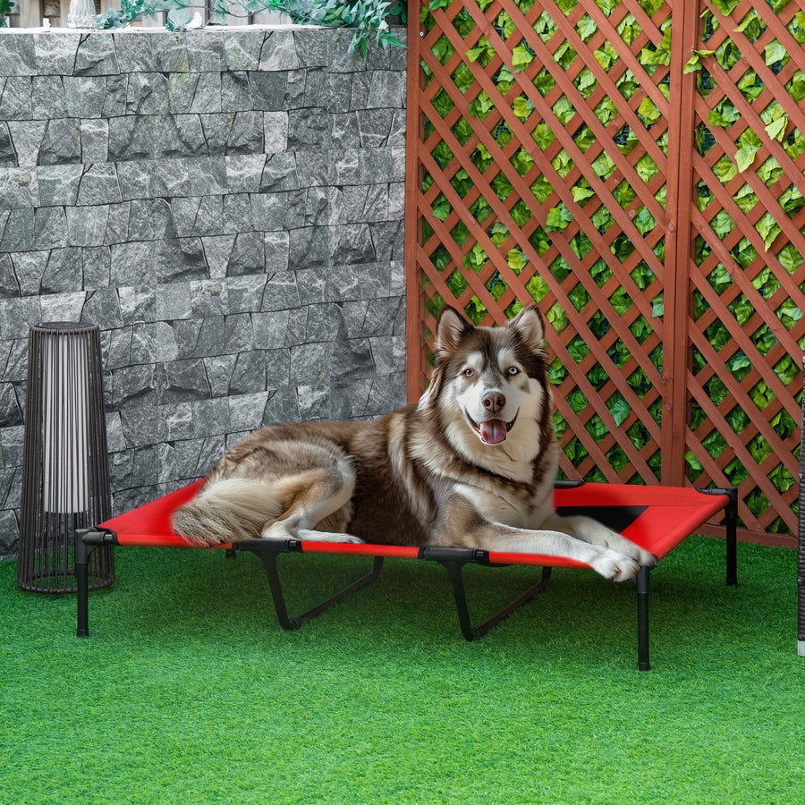 Raised Dog Bed Cooling Elevated Pet Cot with Breathable Mesh for Indoor Outdoor Use Red, XX Large, 122 x 92 x 23cm